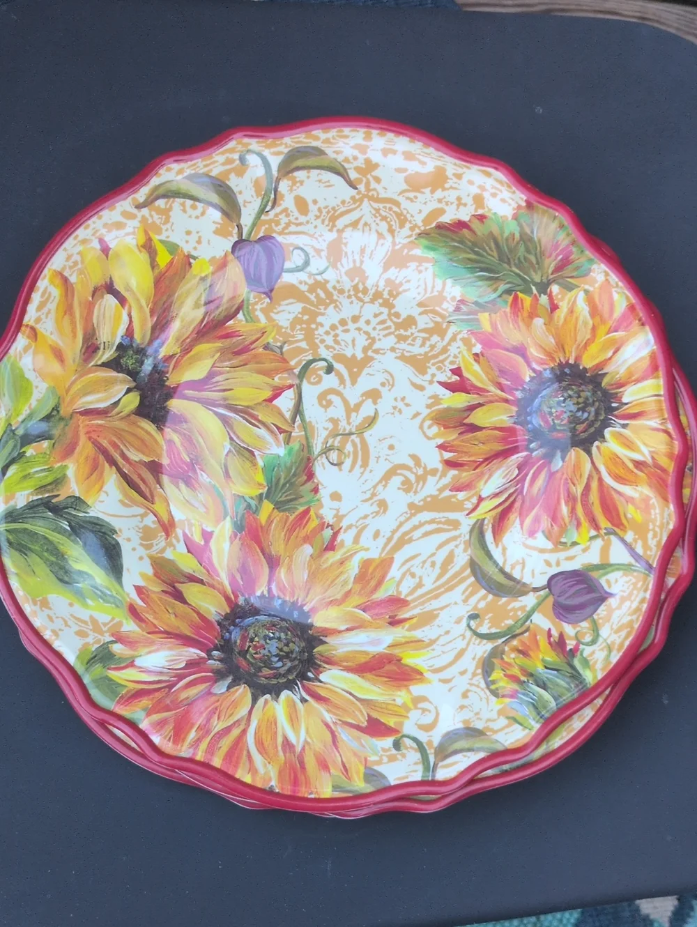Melamine Sunflower Dishes Set Red Yellow Cream
